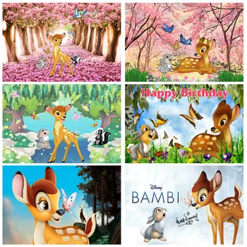 Bambi Szarvas Hátteret Gyerek Boldog Szülinapot Vad Parti Dzsungel Állatok Gyönyörű Jelenet Fotózás Háttér Zászló Dekoráció Disney