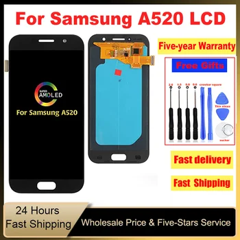 100% - ban Tesztelt Eredeti LCD SAMSUNG Galaxy A520 Kijelző érintőképernyő Digitalizáló Közgyűlés Az A520 A520F SM-A520F A5 2017 LCD