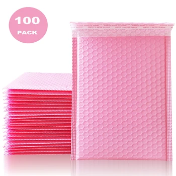 100 Db Rózsaszín Leveleket Buborékos Boríték Önrögzítő Teli Borítékot Szállítási Csomagolás Anti-Esnek Védelem Ajándék Csomagolás