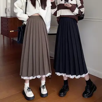 2023 Cekcya Vintage Fiatal Hölgyek Rakott Szoknyák Női Őszi Téli Csipke Patchwork Maxi Szoknya, Női Niche Design Streetwear