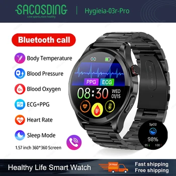 2023 Új EKG+PPG Vércukorszint Intelligens Karóra Férfi Sport Tracker Vércukorszint Mérő Hőmérő Egészségügyi Órák Bluetooth Hívás Smartwatch