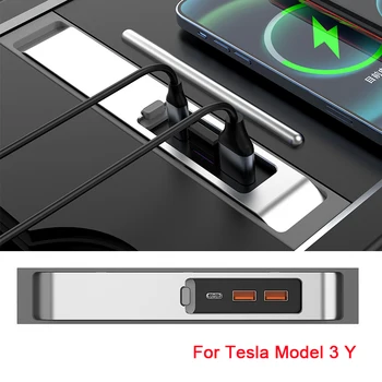 27w jelű Gyors Töltő USB Sönt Hub Intelligens Dokkolóegység Autós Adapter Powered Splitter Kiterjesztés Tesla Modell 3 Modell Y