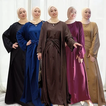 3 Darab Egyezik A Nők Hidzsáb Ruha Muszlim Dubai Arab Szerény Ruhát Kimonó Nyitva Abaya Maxi Ruha Wrap Nyakkendő Szoknya Ramadan Eid