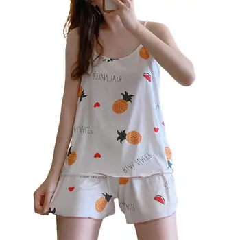 Ananász Nyomtatás Hálóruházat Női Pizsama Nadrág Szett koreai Pijama Édes Loungewear Cami Fehérnemű Két Darab Beállítja az Éjszakai Viselet
