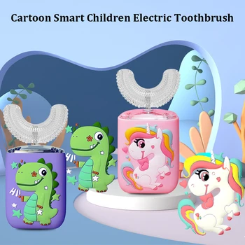 Az okos Gyerekek, Gyerekek 360 Fokos U-alakú Elektromos Fogkefe USB Töltés Automatikus Sonic Ultrahangos Fogkefe Aranyos Rajzfilm