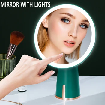 Az újratölthető fényerő állítható kör alakú tükör asztal tükör led tükör smink