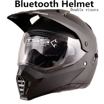 Bukósisak Headset-Bluetooth-Motoros Intercom Motorkerékpár Versenyző Kommunikációs Készlet dupla lencse lovag jó