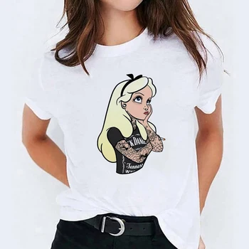 Disney Rajzfilm Női póló Alice Álarcosbál Klassz Póló Hipster Női Alice Csodaországban Ulzzang Kreatív Esztétikai Tshirt