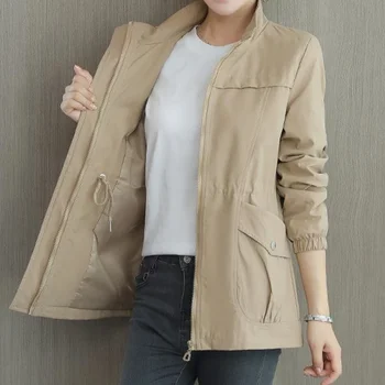 Dupla Réteg Női Széldzseki Kabátok 2021 Új Őszi Rövid Kabát Divat Plusz XL Stand-up Galléros Női Kabát Streetwear