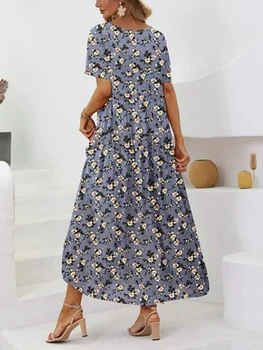 Eghunooye Damska letnia sukienka midi z nadrukiem kwiatowym szyfonowa dekolt w serek d ugi r kanszák wielowarstwowa zwiewna