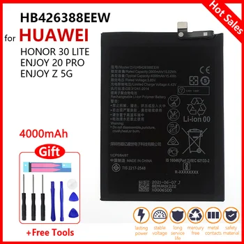 Eredeti 4000mAh HB426388EEW Akkumulátor Huawei Honor 30 YONTH Lite/ Élvezze 20 Pro/ Élvezze Z Telefon Csere Volta Akkumulátorok