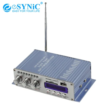 eSYNiC Mini Hi-Fi Sztereó Erősítő RCA, 3,5 mm-es Audio Interfész Amp Támogatja az USB + SD + FM Mp3 IPod Autós Motoros Kék