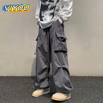 Férfi Nyári Streetwear a Derék Rugalmas Y2K Bő Nadrág Nadrág Hip-Hop Laza Nők Széles Láb Nadrág Férfi koreai