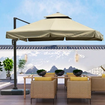 Kerti napernyő nagy napelemes lámpák udvaron udvaron, asztalok, székek, villa kert Római szél ellenállás