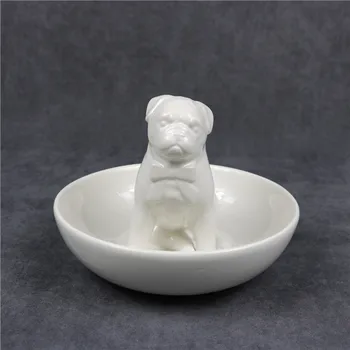 Kreatív Porcelán Bulldog Figura Tároló Lemez Dekoráció Kerámia Terrier Kiskutya Szobor Szervező Tálca Ajándék, Kézműves Dísze