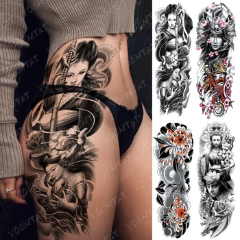 Nagy Kar Hüvely Tetoválás Japán Gésa Szamuráj Vízálló Ideiglenes Tatto Matrica Fegyvert, Derék, Láb Body Art, Tele Hamis Tetoválás A Nők