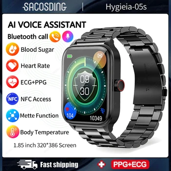 NFC Bluetooth hangposta Asszisztens EKG+PPG vércukorszint Intelligens Karóra Férfi Egészségügyi AI Orvosi Diagnózis testhőmérséklet Smartwatch