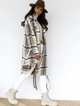 Női Kabát Őszi-Téli Hosszú Ujjú Kockás Nyomtatott Póló, Kabát Tavaszi női kabát kabát női téli kabát divat Új