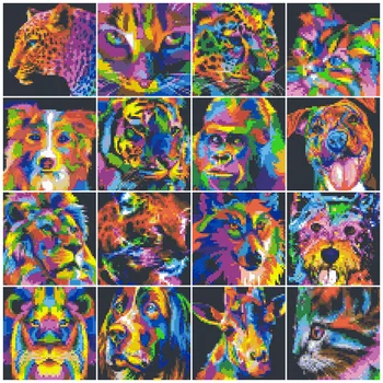Pixel Mozaik Művészet Kedvtelésből Tartott Állat Oroszlán, Tigris Macska Leopárd Építőkövei Festés Számok Játékok Felnőtt Egyedi Ajándék Fali Dekoráció