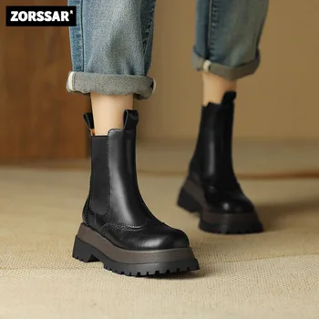 Platform Chelsea Csizma Női Boka Csizma Női Elegáns Brit Stílus egyszínű Téli Meleg Plüss Nő Alkalmi cipő, cipők