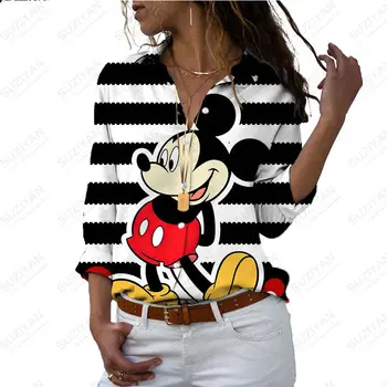 Tavaszi 2023 Felső Rajzfilm Laza Ujjú Disney Minnie Mickey Mintás Póló Tavaszi Chiffon Laza Felső Street Style Ruházat