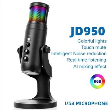 USB-s Kondenzátor Mikrofon, Telefon, Számítógép-Élő Streaming Karaoke Felvétel Játék Mikrofon RGB Színes Légzés Hangulat Fény