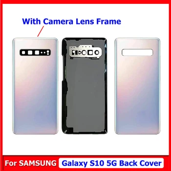 Vissza az akkumulátorfedelet A Samsung Galaxy S10 5G SM-G977 hátlap Üveg Ajtó Ház Esetben Vissza Üveg Fedél Fényképezőgép Objektív