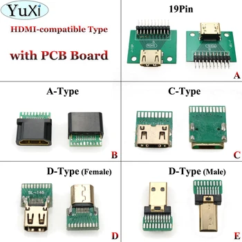 YuXi, HDMI-kompatibilis C Típus / Típus / D Típusú 19Pin női csatlakozó, HDMI-kompatibilis női socket Teszt fórumon PCB-testület 19P